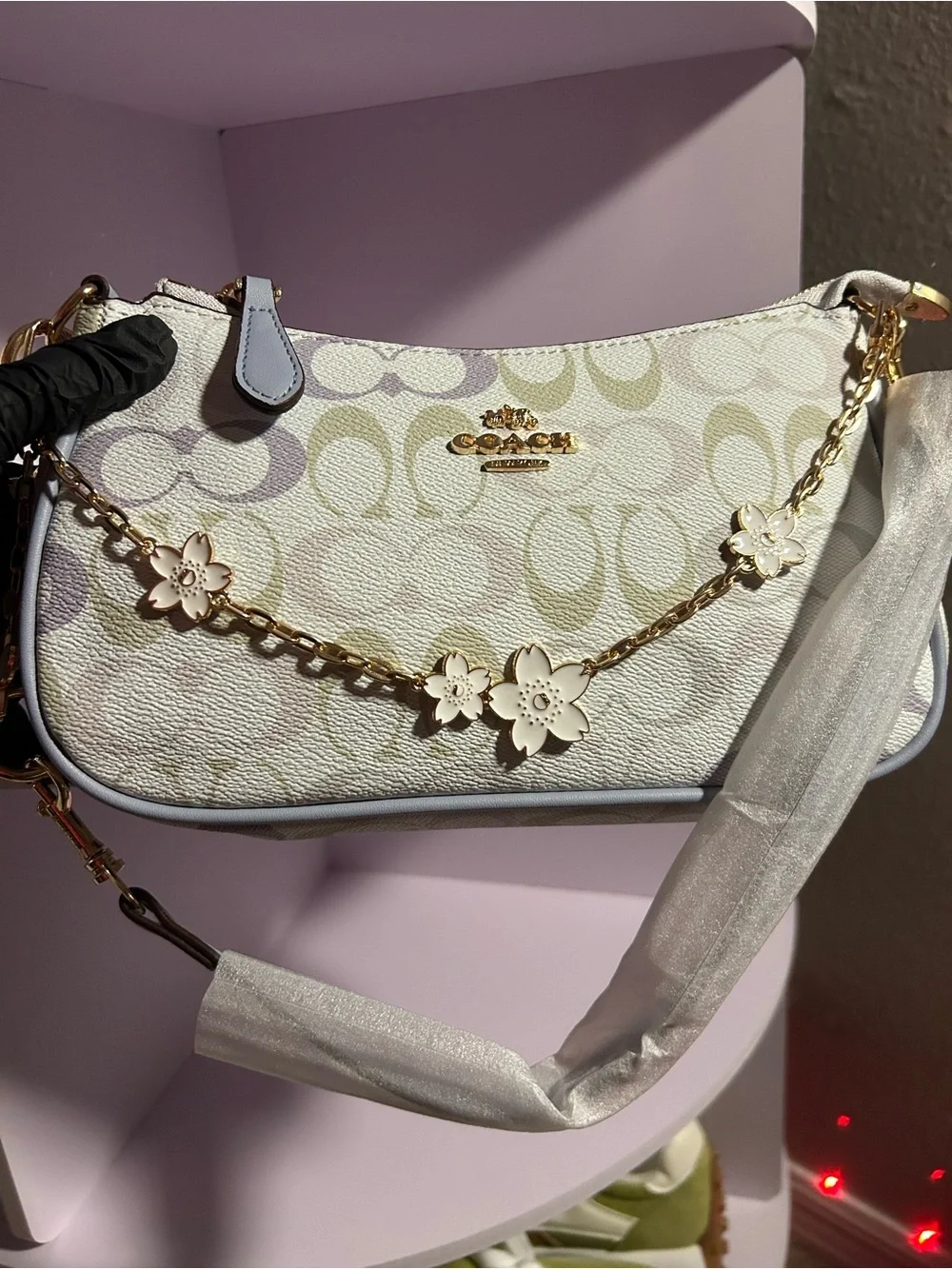 Coach Pastel Signature Mini Crossbody with Floral Chain